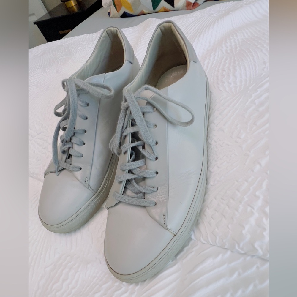 SAKS FIFTH AVENUE: Gray Italian Leather Sneakers - Size 10